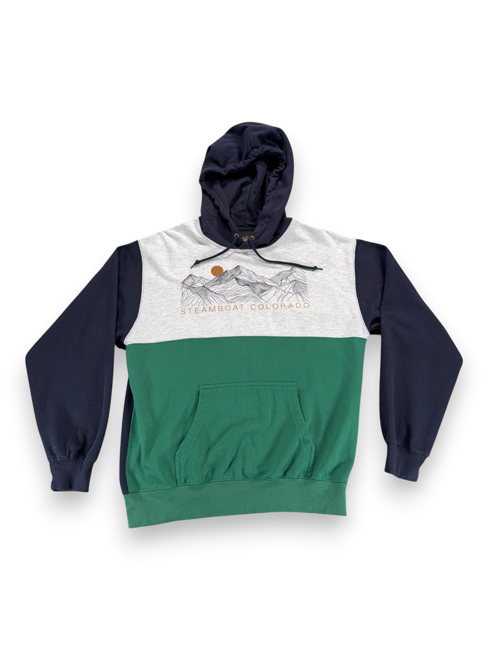 Vintage Steamboat Colorado Sweater Adult MEDIUM Blue Green Colorblock Hoodie 90s